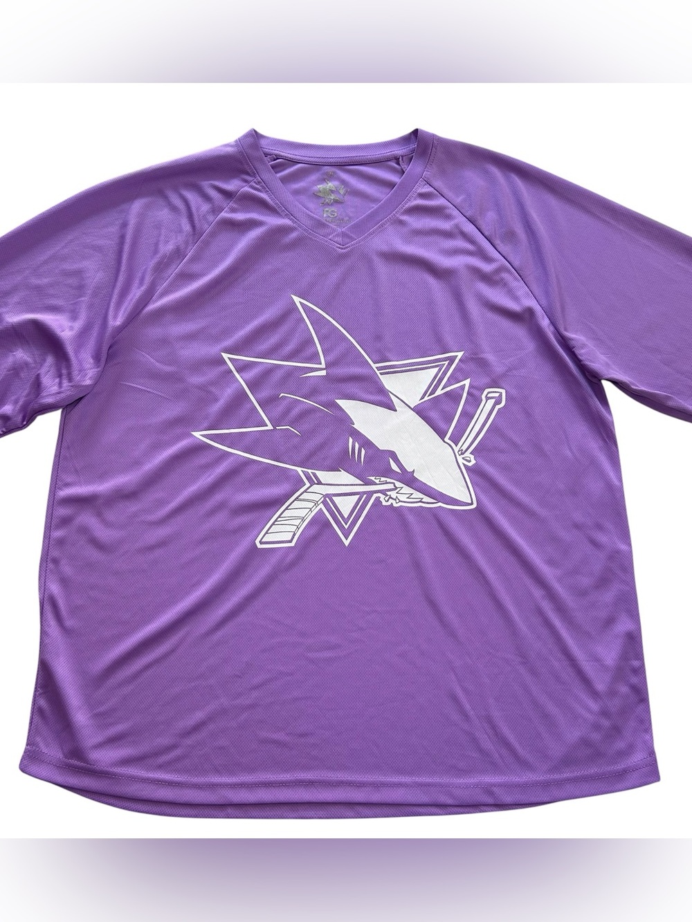 San Jose SJ Sharks NHL Hockey Fights Cancer Purple Jersey Men’s Size M 2021 SGA - Picture 3 of 12